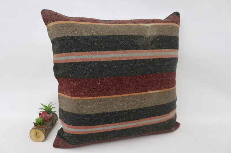 Seat Pillow Sham, Interior Designer Pillow, 28x28 Brown Cushion, Pillow, Ethnical Kilim Rug Pillow, Kilim Pillow, Toss Pillow Case - 3