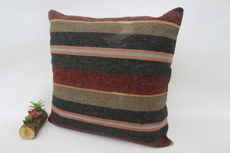 Seat Pillow Sham, Interior Designer Pillow, 28x28 Brown Cushion, Pillow, Ethnical Kilim Rug Pillow, Kilim Pillow, Toss Pillow Case - 5