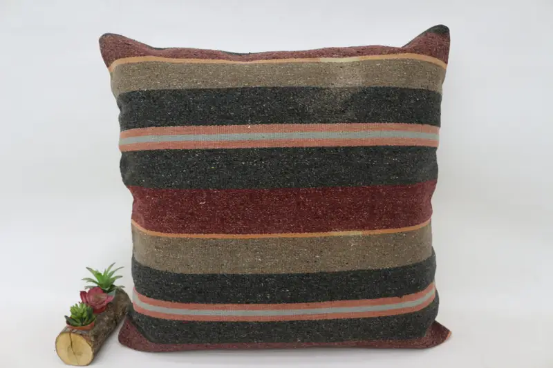 Seat Pillow Sham, Interior Designer Pillow, 28x28 Brown Cushion, Pillow, Ethnical Kilim Rug Pillow, Kilim Pillow, Toss Pillow Case - 1
