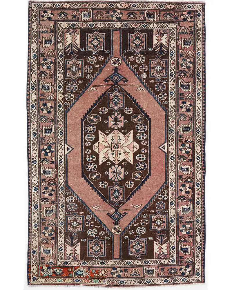 エレガントなブラウン & ブルー イカット ラグ、132x216 cm