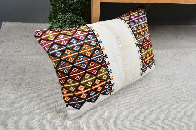 Cushion Cover, Southwestern Pillow Cover, Vintage Pillow, Vintage Cushion Case, 16x24 Orange Pillow Case, Kilim Pillow, Boho Pillow - 7
