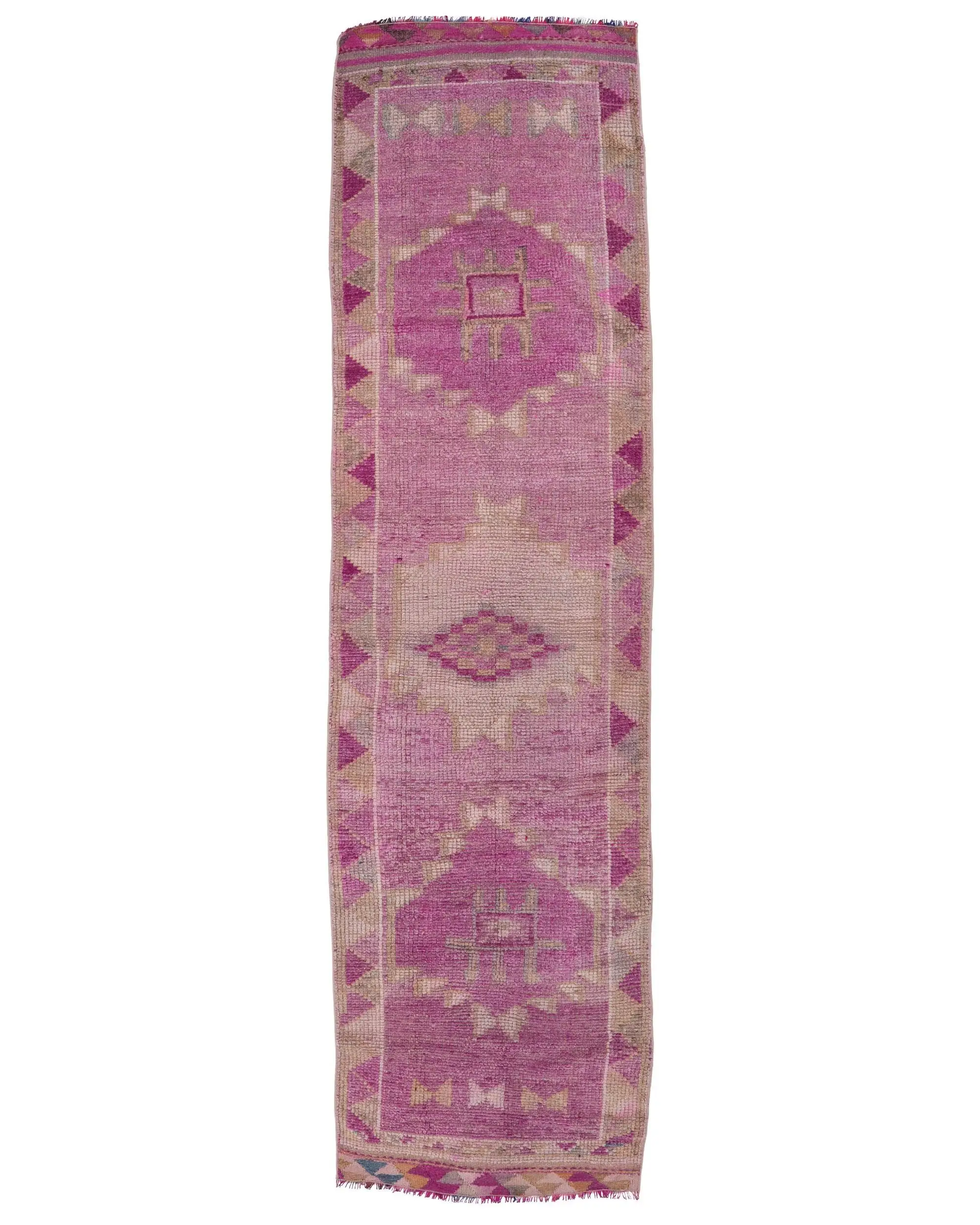 Turkish 2.7x9.9 ft Rug, Runner Vintage Rug, Pink Gray Oriental Wool Rug - 1