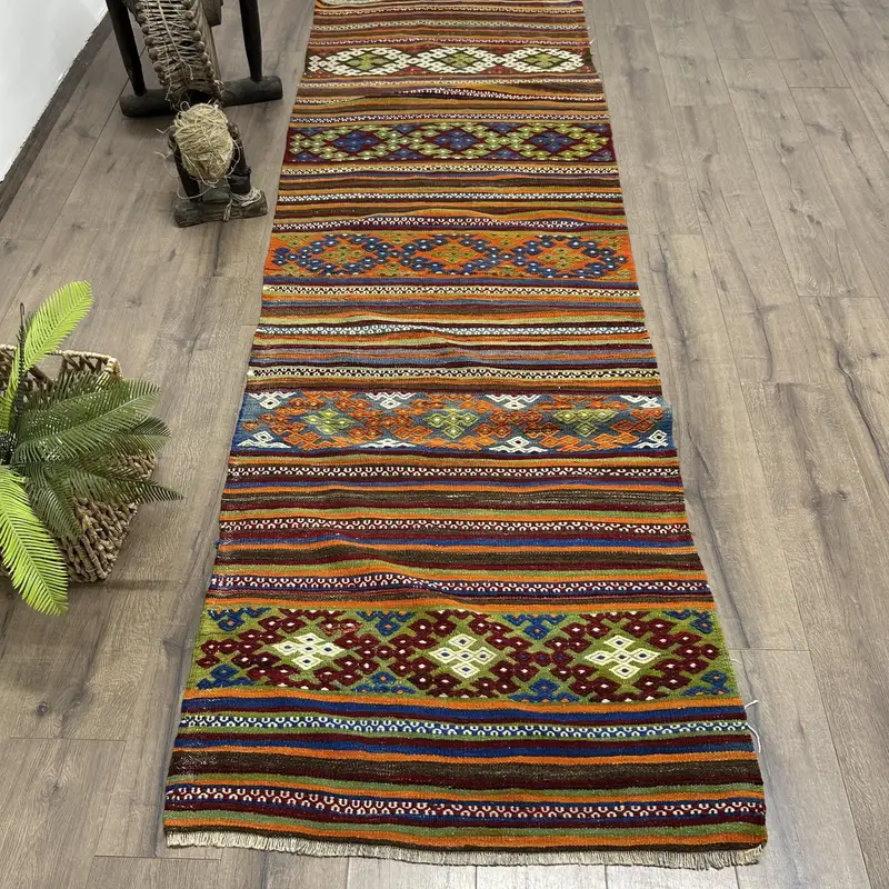 Orange Rug, 3,1x9,8 ft Abstract Pattern