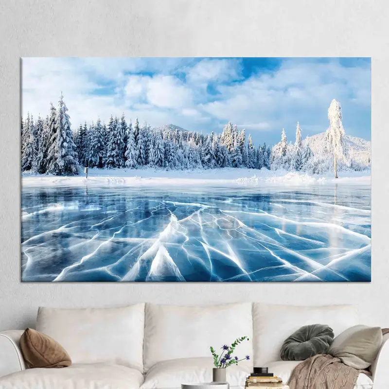 Elegante bedruckte Leinwand mit Blick auf den Winterwald – Naturlandschaftskunst