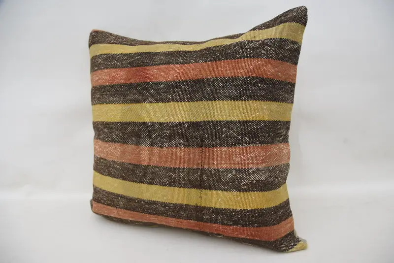 Interior Designer Pillow, Ethnical Kilim Rug Pillow, 18x18 Brown Pillow, Boho Pillow Sham Cover, Cushion, Pastel Pillow Cover - 3