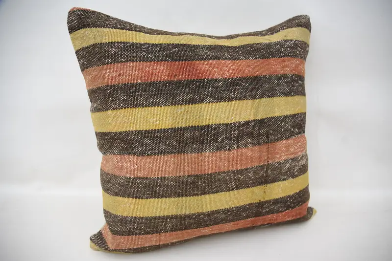 Interior Designer Pillow, Ethnical Kilim Rug Pillow, 18x18 Brown Pillow, Boho Pillow Sham Cover, Cushion, Pastel Pillow Cover - 2