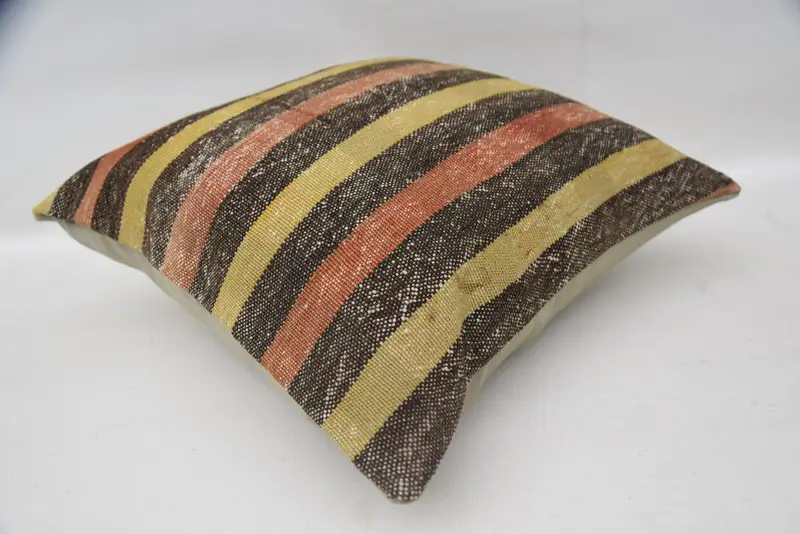 Interior Designer Pillow, Ethnical Kilim Rug Pillow, 18x18 Brown Pillow, Boho Pillow Sham Cover, Cushion, Pastel Pillow Cover - 6