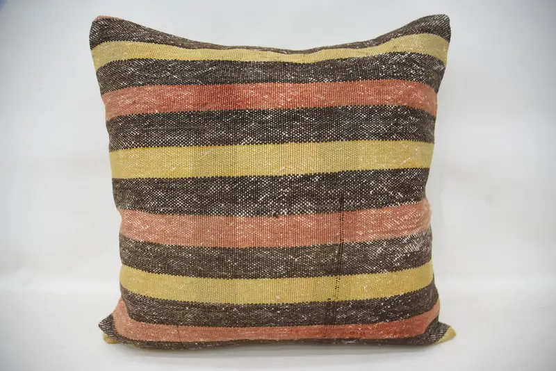 Interior Designer Pillow, Ethnical Kilim Rug Pillow, 18x18 Brown Pillow, Boho Pillow Sham Cover, Cushion, Pastel Pillow Cover - 1