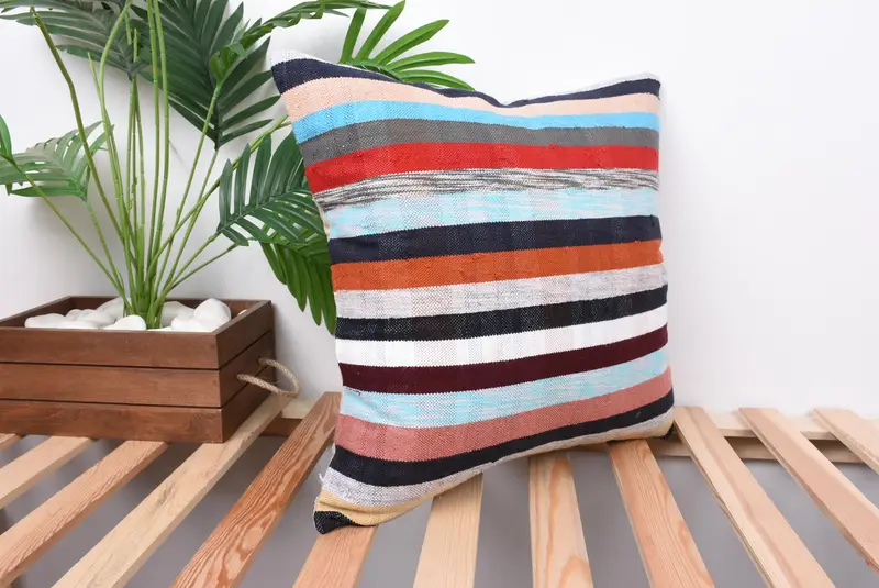 Ethnical Kilim Rug Pillow, Bright Pillow, 18x18 Blue Cushion Cover, Cushion Cover, Turkish Kilim Pillow, Aesthetic Pillow Case, Home Decor Pillow - 4
