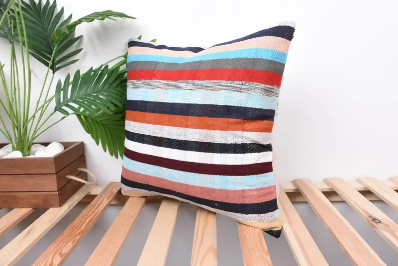 Ethnical Kilim Rug Pillow, Bright Pillow, 18x18 Blue Cushion Cover, Cushion Cover, Turkish Kilim Pillow, Aesthetic Pillow Case, Home Decor Pillow - 5