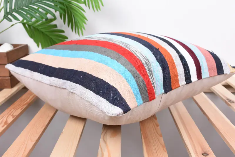 Ethnical Kilim Rug Pillow, Bright Pillow, 18x18 Blue Cushion Cover, Cushion Cover, Turkish Kilim Pillow, Aesthetic Pillow Case, Home Decor Pillow - 6