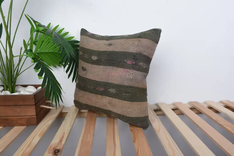 Boho Pillow, Boho Chic Cushion Case, Kilim Cushion Sham, Tapestry Cushion Case, 16x16 Brown Cushion Cover, Turkish Pillow, Pillow Cover - 5