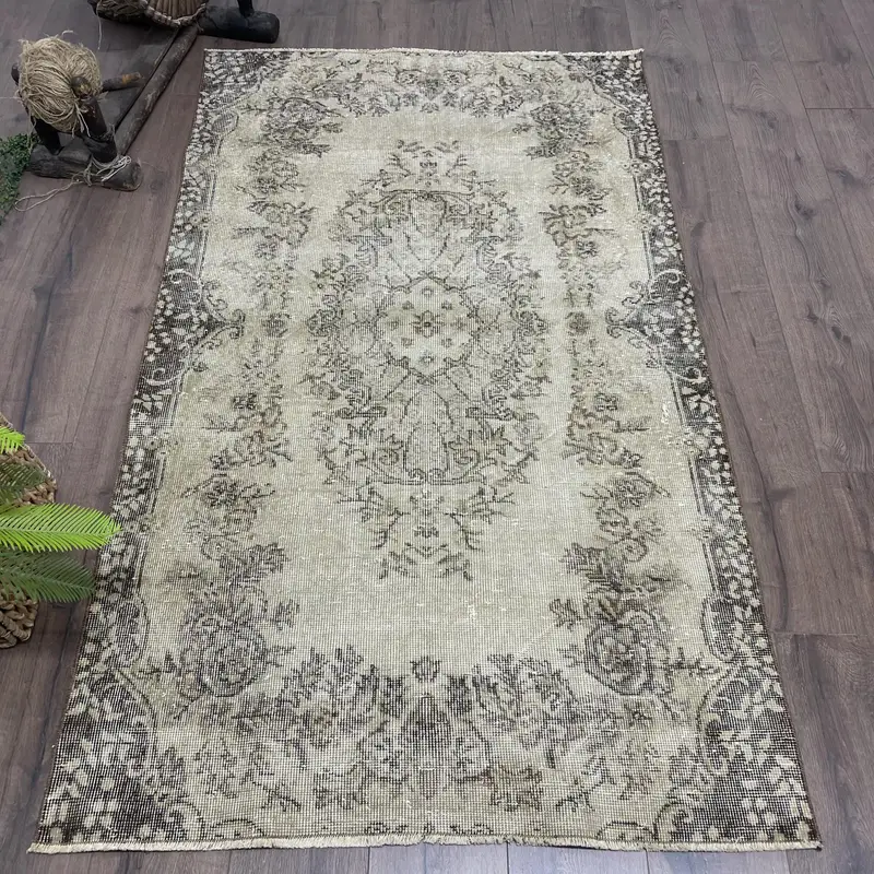 Turkish Accent Rug 3.6x6 ft, Vintage Oushak Gray Moroccan Wool Rug - 1