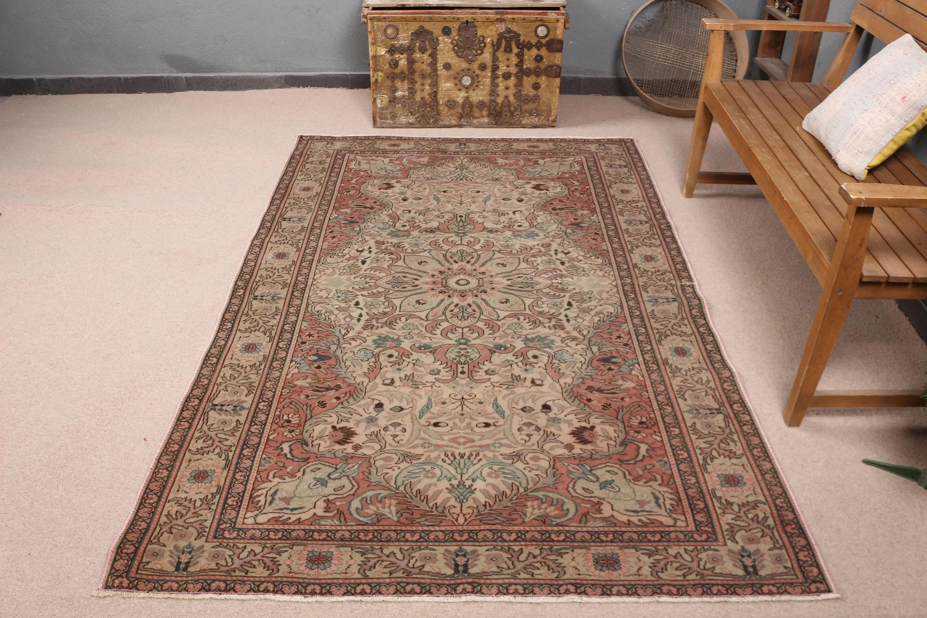 Türkischer Teppich, 4,8x7,2 ft Vintage Teppich, Rot Blau Ikat Wollteppich - 1