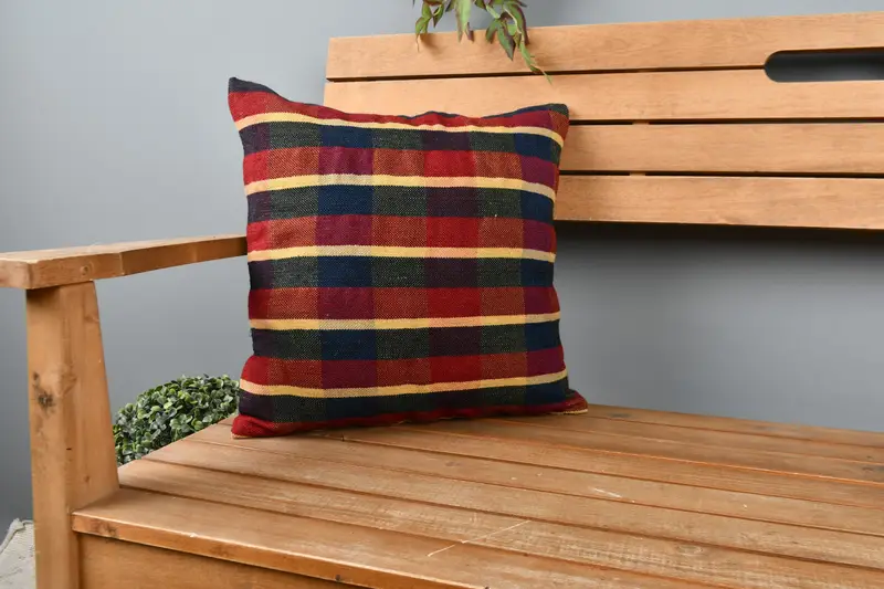 Pillow Case, Ethnical Kilim Rug Pillow, 16x16 Red Pillow, Handmade Kilim Cushion, Square Throw Cushion Cover, Vintage Kilim Pillow - 1