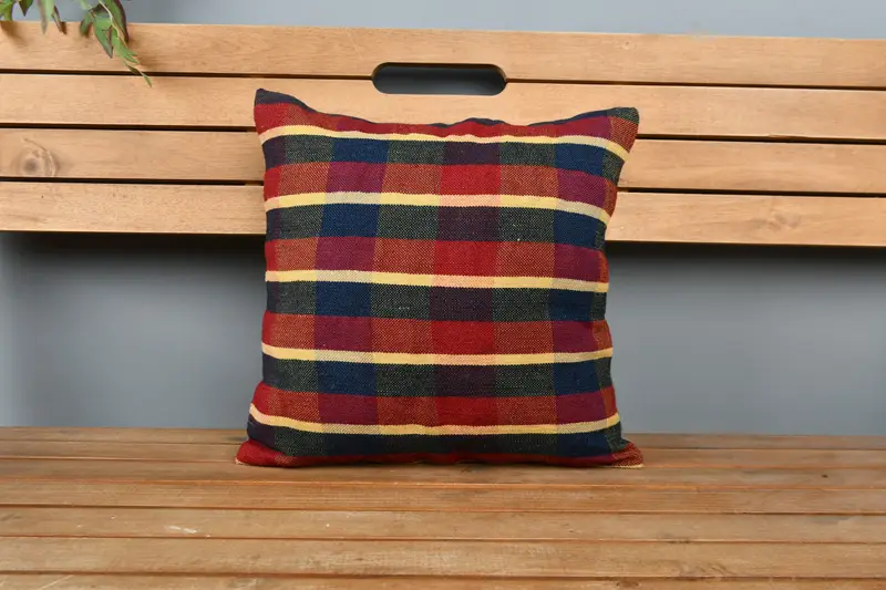 Pillow Case, Ethnical Kilim Rug Pillow, 16x16 Red Pillow, Handmade Kilim Cushion, Square Throw Cushion Cover, Vintage Kilim Pillow - 5