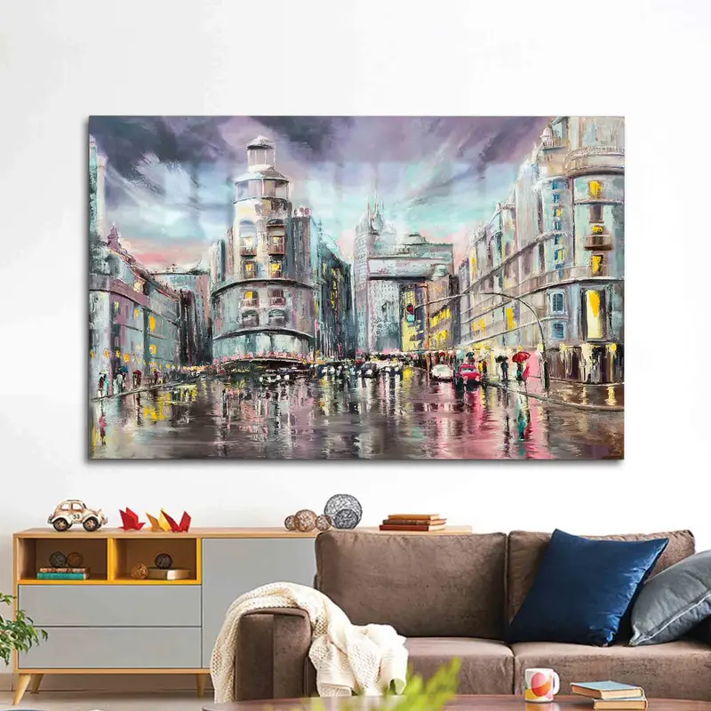 Modern İç Mekanlar için Zarif Madrid Şehir Manzarası Baskılı Cam