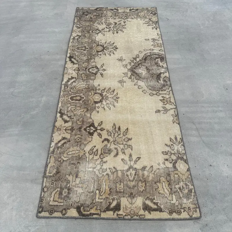 Vintage 2.3x5.6 ft Rug, Small Turkish Rug, Brown Black Plants & trees Wool Rug - 1
