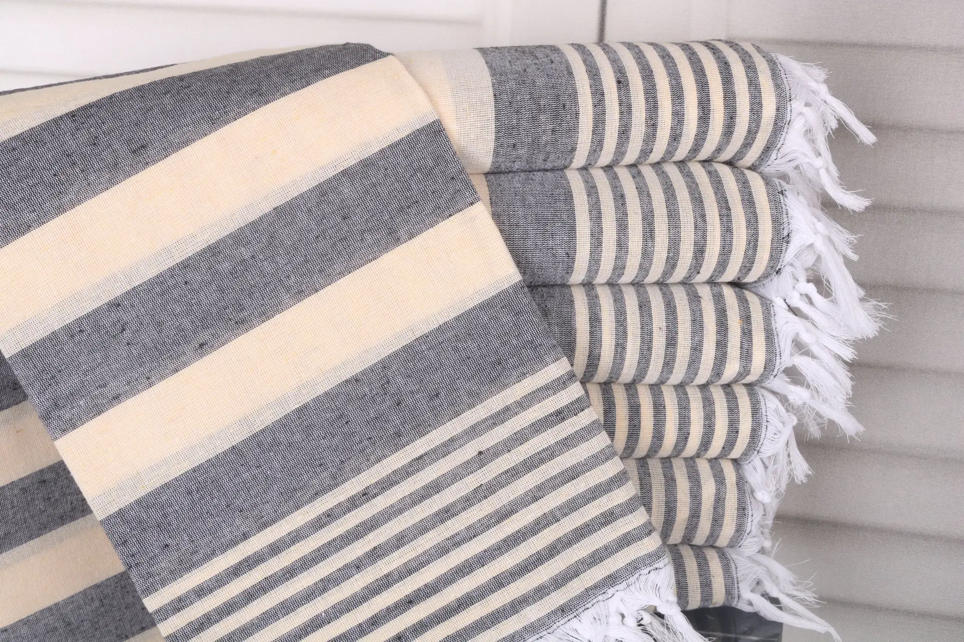 Striped Yellow-Black Cotton Towel Personalized Turkish, 36x67 Inches - 1