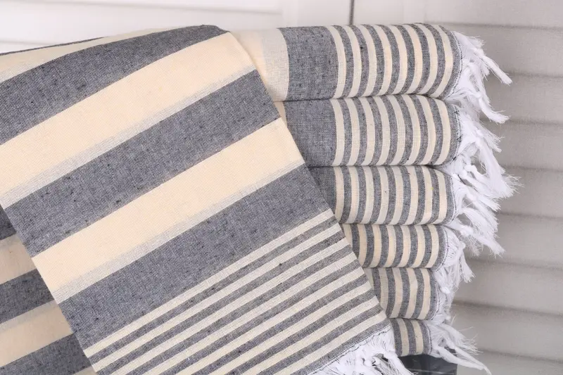 Striped Yellow-Black Cotton Towel Personalized Turkish, 36x67 Inches