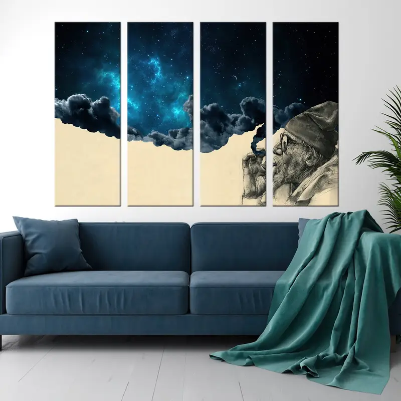 Smoking Out in Space Canvas, Smoking Canvas, Smoke Wall Art, Abstract Wall Art, Abstract Canvas, Smoke Canvas, Space Wall Art, Starry Sky, - 5