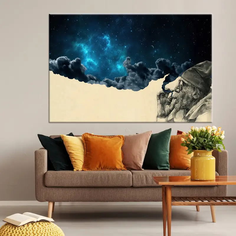 Smoking Out in Space Canvas, Smoking Canvas, Smoke Wall Art, Abstract Wall Art, Abstract Canvas, Smoke Canvas, Space Wall Art, Starry Sky, - 4