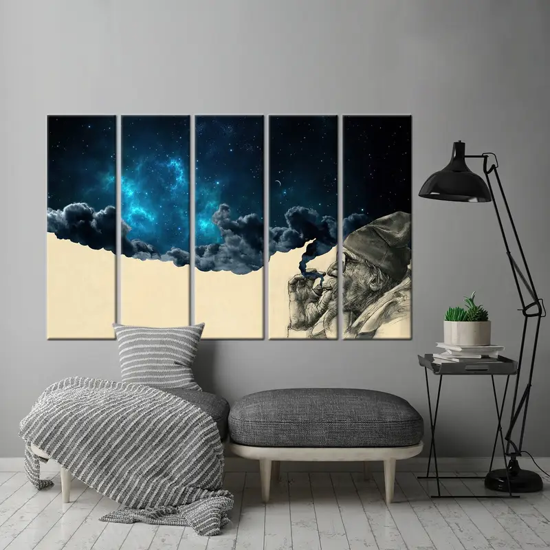 Smoking Out in Space Canvas, Smoking Canvas, Smoke Wall Art, Abstract Wall Art, Abstract Canvas, Smoke Canvas, Space Wall Art, Starry Sky, - 1