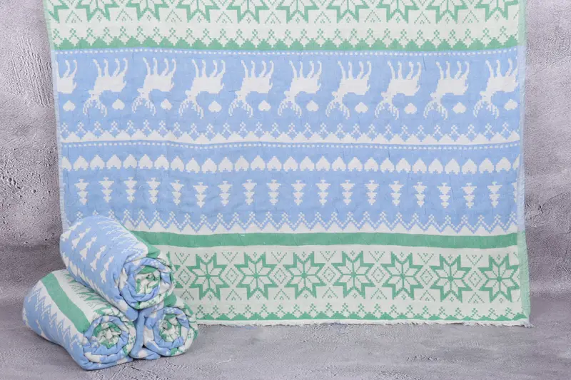 Organic Beach Towel Turkish Cotton Green-Blue Beige, 38x75 Inches