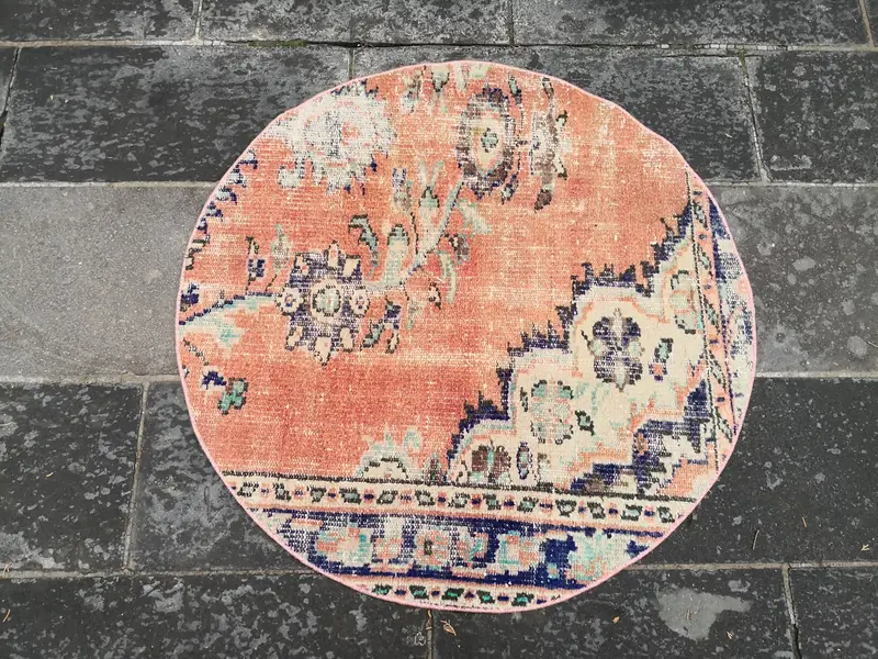 Alfombra Naranja 3,33x3,33ft, Estampado Oriental con Detalles Azules