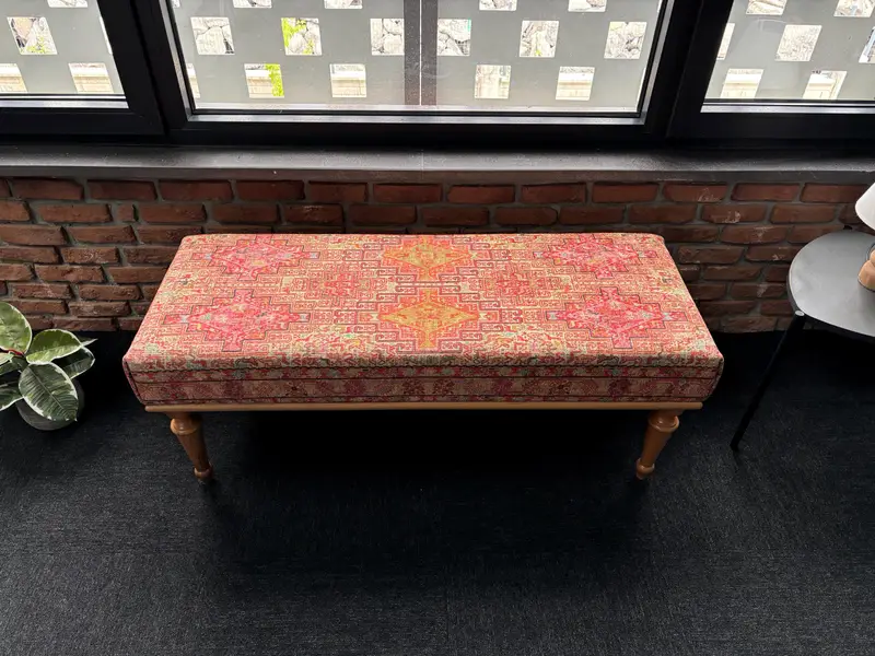 Modular Red and Pink Ottoman, Kilim-Inspired Wool Blend Ottoman