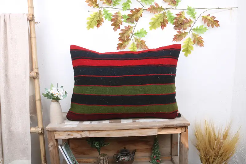Handgefertigtes grün-orange gestreiftes Kissen, vielseitiges 20x28 Wurfkissen