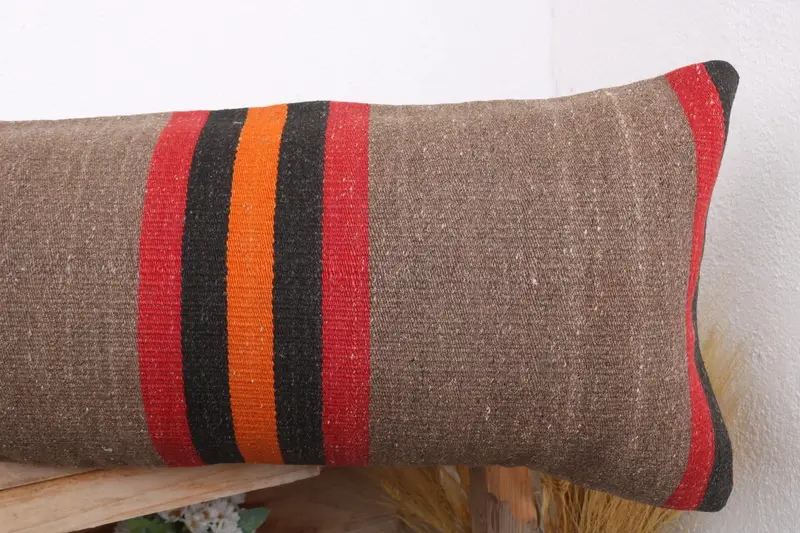 12x43 Brown Cushion, Cushion, Customized Pillow Cover, Handmade Kilim Cushion, Turkish Pillow, Bolster Pillow, Antique Pillows - 5