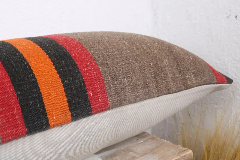 12x43 Brown Cushion, Cushion, Customized Pillow Cover, Handmade Kilim Cushion, Turkish Pillow, Bolster Pillow, Antique Pillows - 6