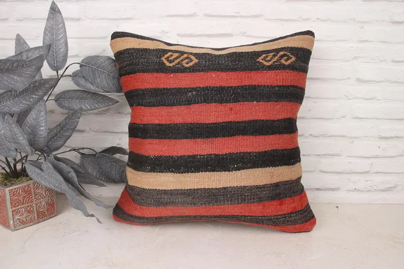 Vintage Pillow, Kilim Rug Pillow Cover, Authentic Pillow Cover, 20x20 Brown Cushion, Pillow Sham, Home Decor Pillow, Pillow for Couch - 1