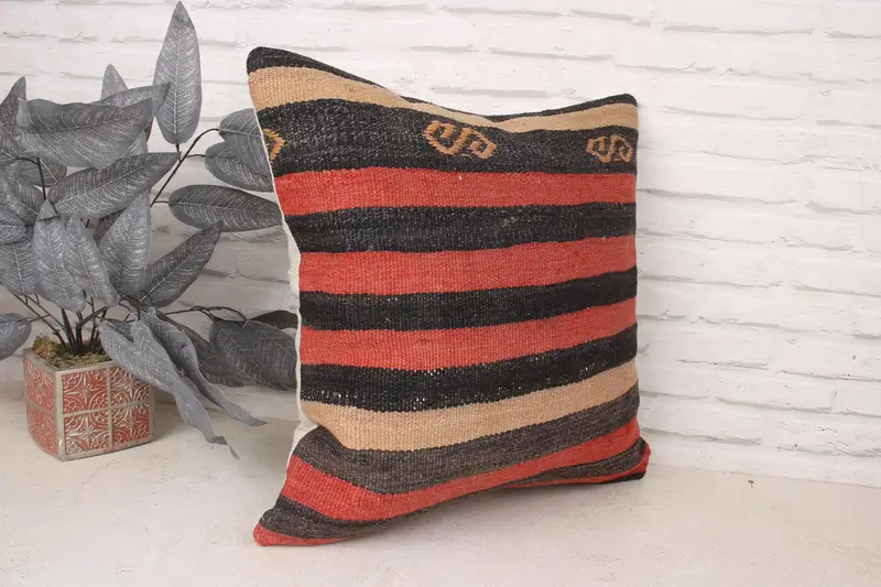 Vintage Pillow, Kilim Rug Pillow Cover, Authentic Pillow Cover, 20x20 Brown Cushion, Pillow Sham, Home Decor Pillow, Pillow for Couch - 3