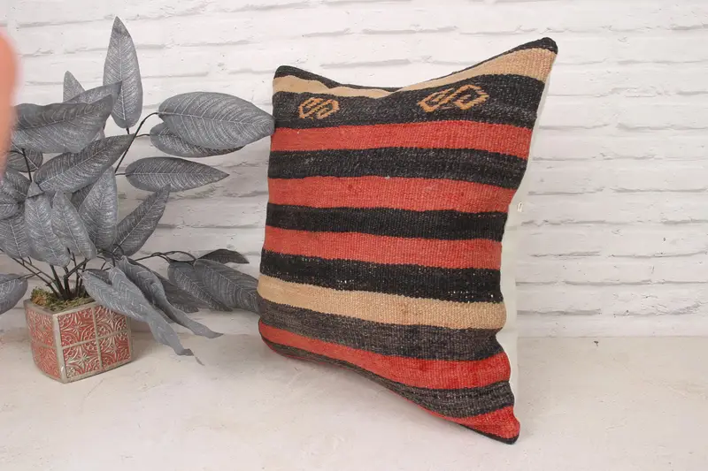 Vintage Pillow, Kilim Rug Pillow Cover, Authentic Pillow Cover, 20x20 Brown Cushion, Pillow Sham, Home Decor Pillow, Pillow for Couch - 4