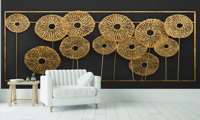 Zarif Siyah & Altın Metalik 3D Efekt Baskılı Duvar Kağıdı