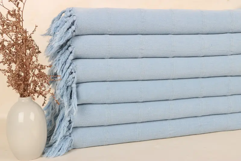 Light Blue Cotton Hand Towel, Wedding Gift, 22x36 Inches