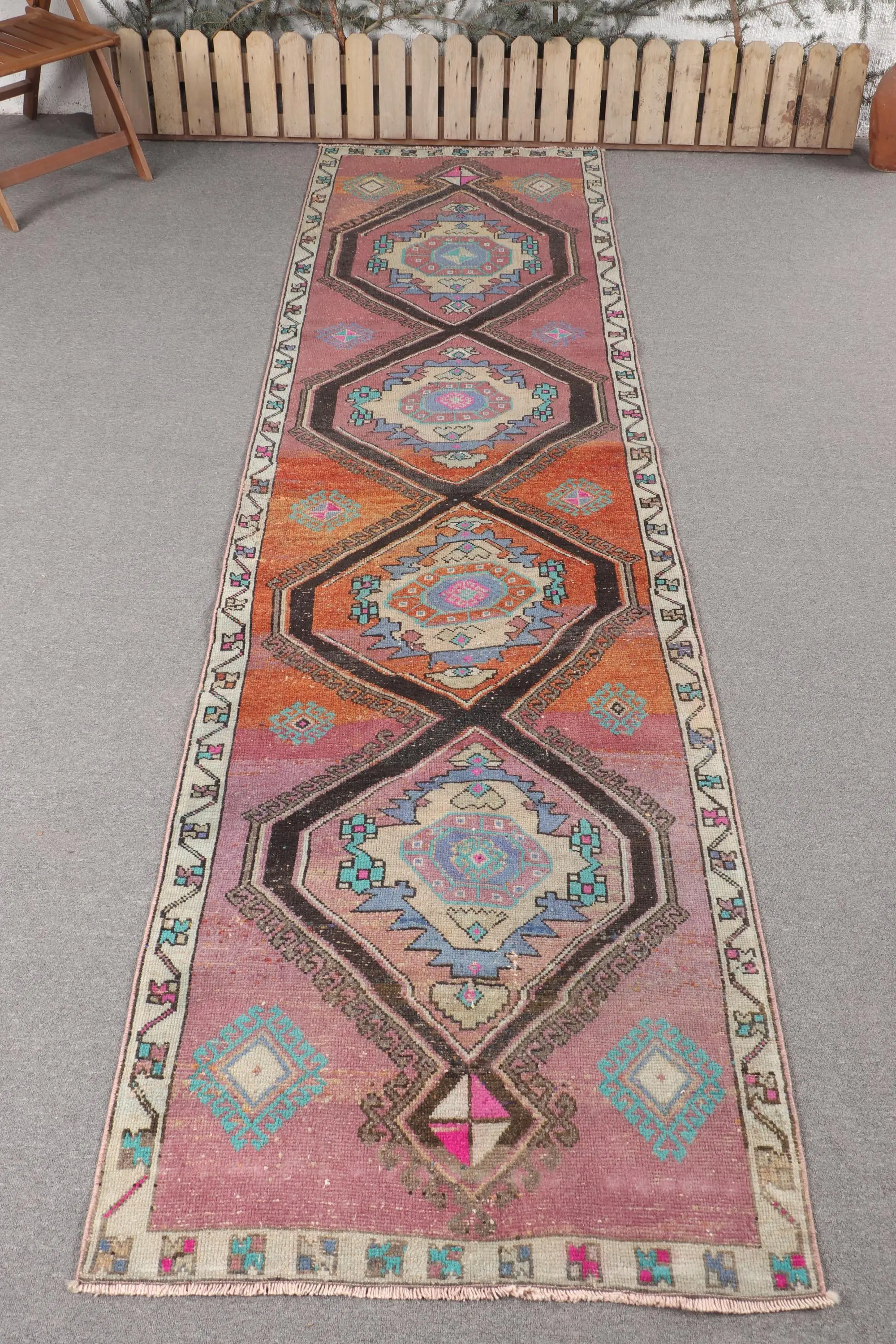 3.2x11.5 ft Rug, Runner Turkish Rug, Red Ombré Rug - 1
