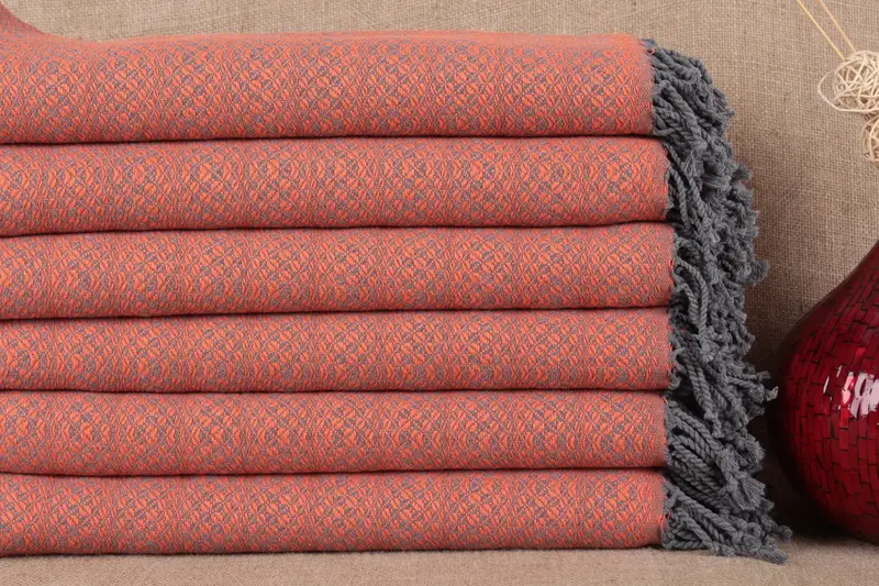 Geometric Organic Cotton Beach Towel Beige, 38x71 Inches