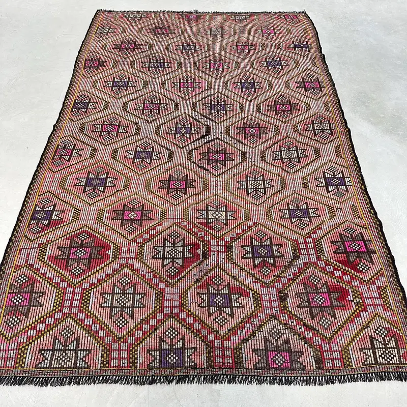 Kırmızı ve Sarı Halı, 5.5x8.7 ft Çiçek ve Geometrik