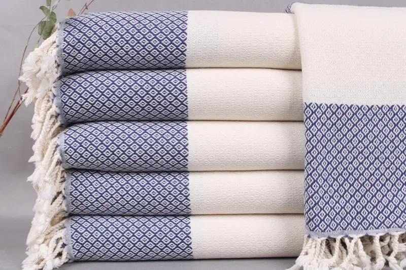 Personalized Turkish Towel Navy with Beige, 36x71 Inches