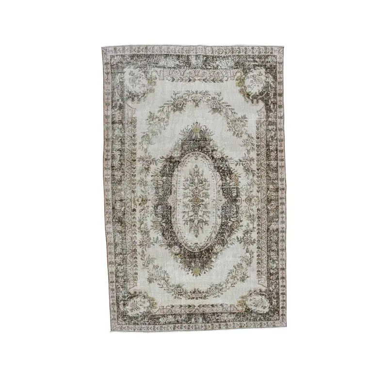 Vintage Large Rug, 6.4x10.2 ft Turkish Rug, Gray Ombré Wool Rug - 1