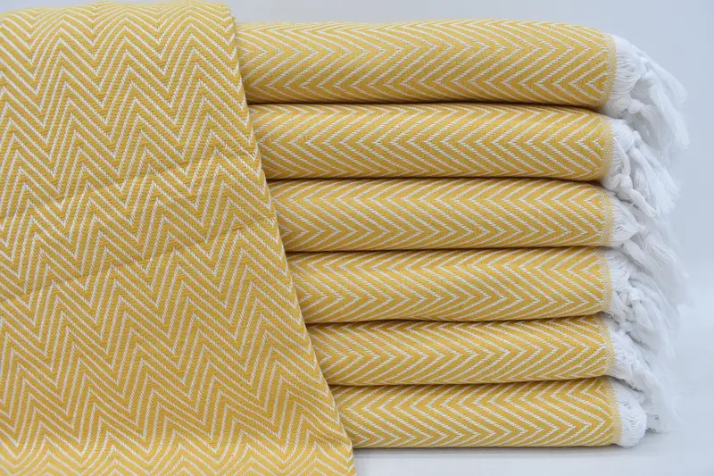 Turkish Blanket Personalized Gift Mustard Chevron Throw, 95x79 Inches