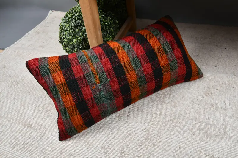 Sofa Cushion Cover, Pillow Cover, Kilim Pillow Cover, Handmade Throw Pillow, Antique Pillows, Pastel Pillow Sham, Turkish Pillow, 12x24 Red Cushion - 7