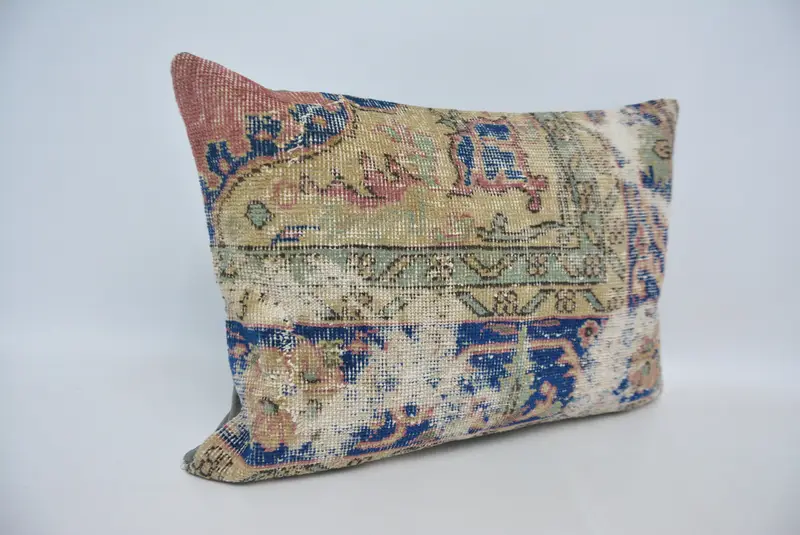 Handmade Kilim Cushion, Seat Pillow, Kilim Pillow, Retro Throw Cushion, Cushion Case, Vintage Kilim Pillow, 20x28 Blue Pillow Case - 3