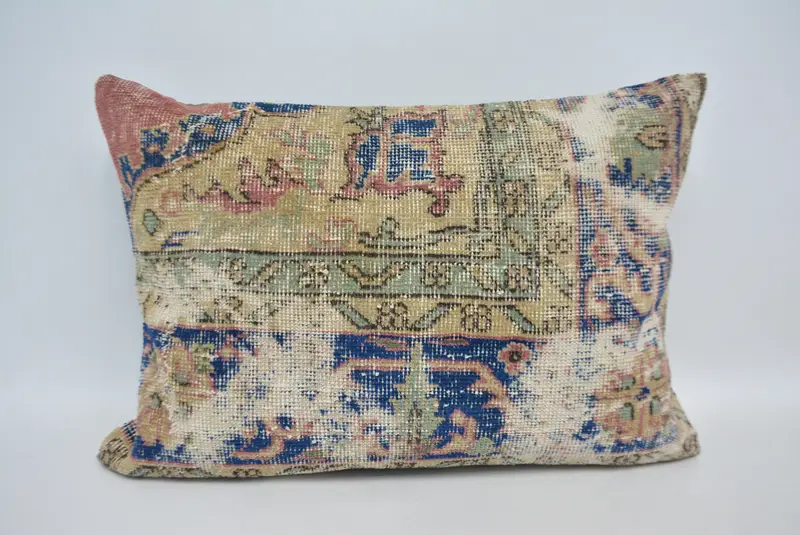Handmade Kilim Cushion, Seat Pillow, Kilim Pillow, Retro Throw Cushion, Cushion Case, Vintage Kilim Pillow, 20x28 Blue Pillow Case - 1