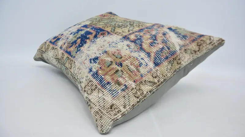Handmade Kilim Cushion, Seat Pillow, Kilim Pillow, Retro Throw Cushion, Cushion Case, Vintage Kilim Pillow, 20x28 Blue Pillow Case - 6