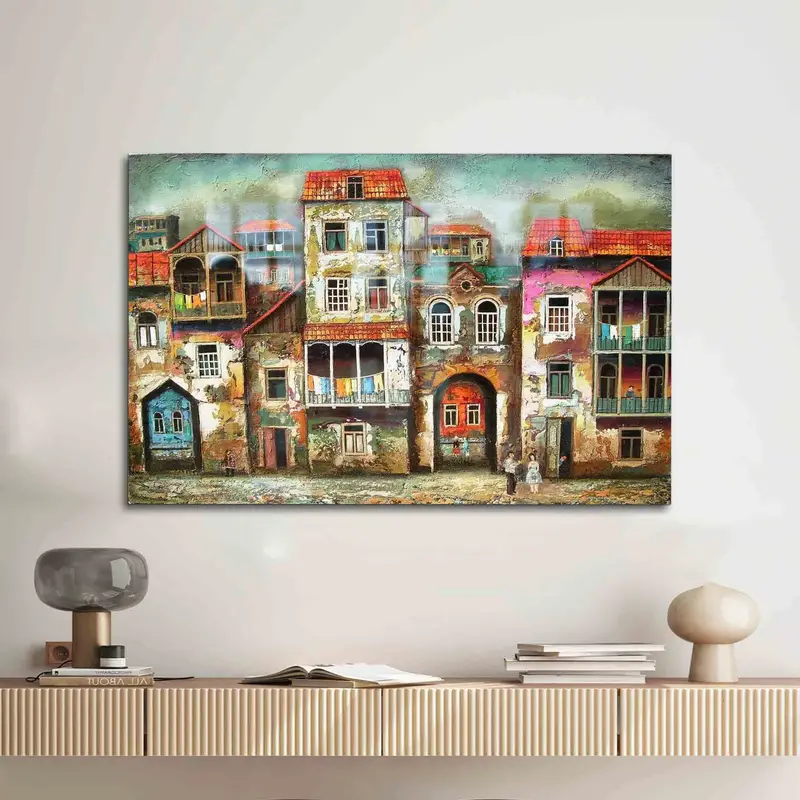 Vidrio impreso con paisaje urbano vintage: elegante diseño urbano abstracto