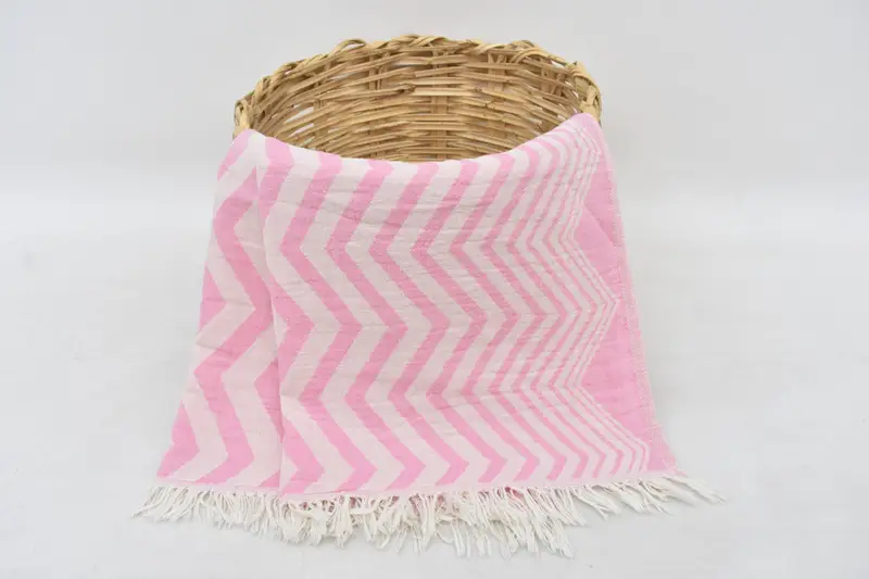 Wedding Favor Pink Zigzag Design Tea Towel, 40x24 Inches